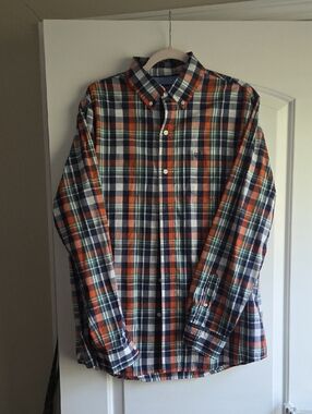 Chaps Orange, Navy & White Plaid Button-Down Shirt